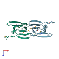 PDB entry 3lag coloured by chain, top view.