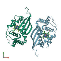 PDB entry 3lah coloured by chain, front view.