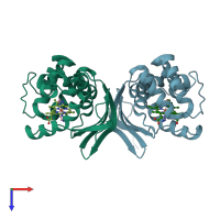 PDB entry 3lah coloured by chain, top view.