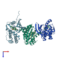 PDB entry 3lai coloured by chain, top view.