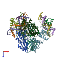 PDB entry 3laj coloured by chain, top view.