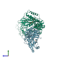 PDB entry 3lam coloured by chain, side view.