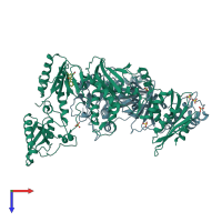 PDB entry 3lan coloured by chain, top view.