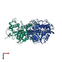 PDB entry 3lao coloured by chain, top view.