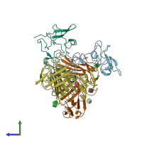 PDB entry 3laq coloured by chain, side view.