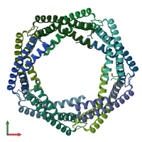 PDB entry 3lay coloured by chain, front view.
