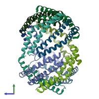 PDB entry 3lay coloured by chain, side view.