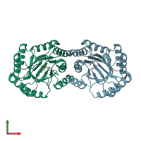 PDB entry 3lb0 coloured by chain, front view.