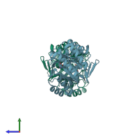PDB entry 3lb0 coloured by chain, side view.