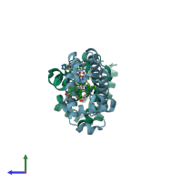 PDB entry 3lb2 coloured by chain, side view.