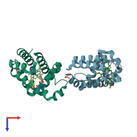 PDB entry 3lb2 coloured by chain, top view.