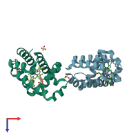 PDB entry 3lb3 coloured by chain, top view.