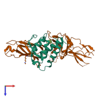 Hetero dimeric assembly 1 of PDB entry 3lb6 coloured by chemically distinct molecules, top view.