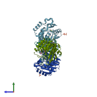 PDB entry 3lbf coloured by chain, side view.