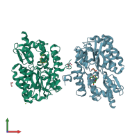 PDB entry 3lc8 coloured by chain, front view.