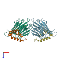 PDB entry 3lcp coloured by chain, top view.