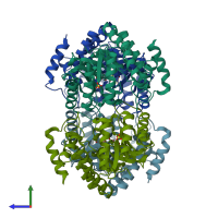 PDB entry 3lcw coloured by chain, side view.