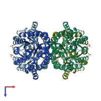 PDB entry 3lcx coloured by chain, top view.