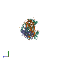 PDB entry 3ld8 coloured by chain, side view.