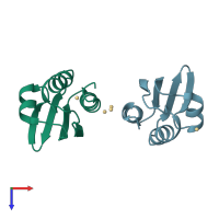 PDB entry 3le1 coloured by chain, top view.