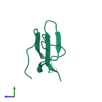 PDB entry 3le4 coloured by chain, side view.