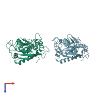 PDB entry 3le9 coloured by chain, top view.