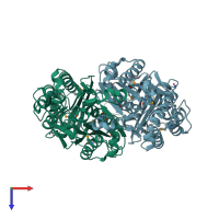 PDB entry 3led coloured by chain, top view.