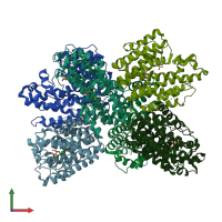 PDB entry 3lee coloured by chain, front view.