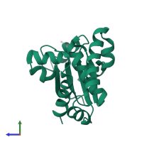 PDB entry 3lef coloured by chain, side view.