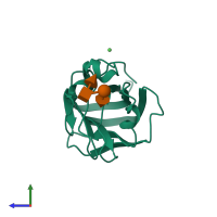 PDB entry 3leg coloured by chain, side view.