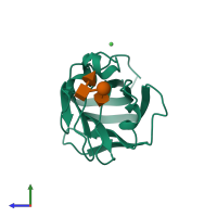 PDB entry 3lek coloured by chain, side view.