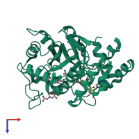 PDB entry 3lep coloured by chain, top view.