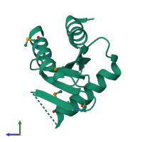 PDB entry 3leq coloured by chain, side view.