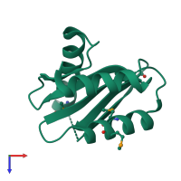 PDB entry 3leq coloured by chain, top view.