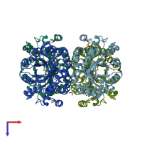 PDB entry 3ler coloured by chain, top view.