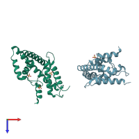 PDB entry 3les coloured by chain, top view.