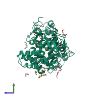 PDB entry 3lew coloured by chain, side view.