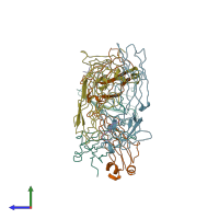 PDB entry 3lex coloured by chain, side view.
