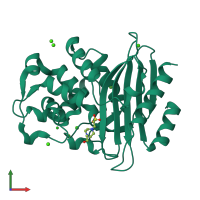 PDB entry 3lez coloured by chain, front view.