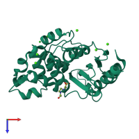 PDB entry 3lez coloured by chain, top view.