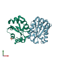 PDB entry 3lf6 coloured by chain, front view.