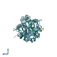 PDB entry 3lf6 coloured by chain, side view.
