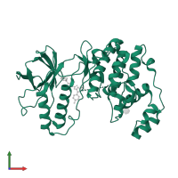 Mitogen-activated protein kinase 14 in PDB entry 3lfd, assembly 1, front view.