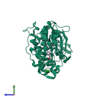 PDB entry 3lff coloured by chain, side view.