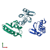 PDB entry 3lfg coloured by chain, front view.