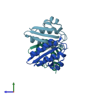 PDB entry 3lfg coloured by chain, side view.