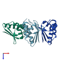 PDB entry 3lfg coloured by chain, top view.