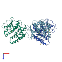PDB entry 3lfl coloured by chain, top view.