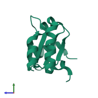PDB entry 3lfo coloured by chain, side view.