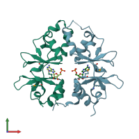 PDB entry 3lfr coloured by chain, front view.